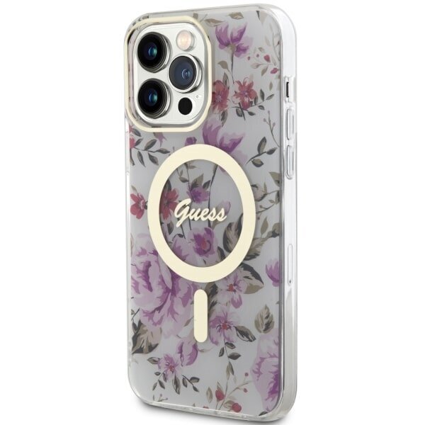 Guess GUHMP14XHCFWST iPhone 14 Pro Max 6.7" transparent hardcase Flower MagSafe цена и информация | Telefonide kaitsekaaned ja -ümbrised | hansapost.ee