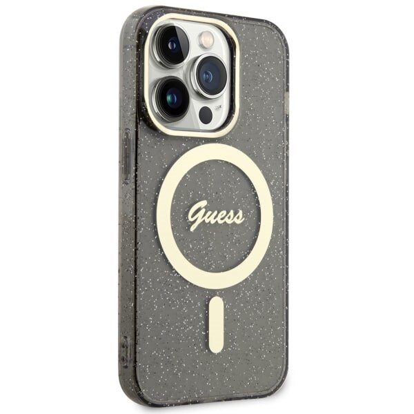 Guess GUHMP14XHCMCGK iPhone 14 Pro Max 6.7" czarny|black hardcase Glitter Gold MagSafe цена и информация | Telefonide kaitsekaaned ja -ümbrised | hansapost.ee