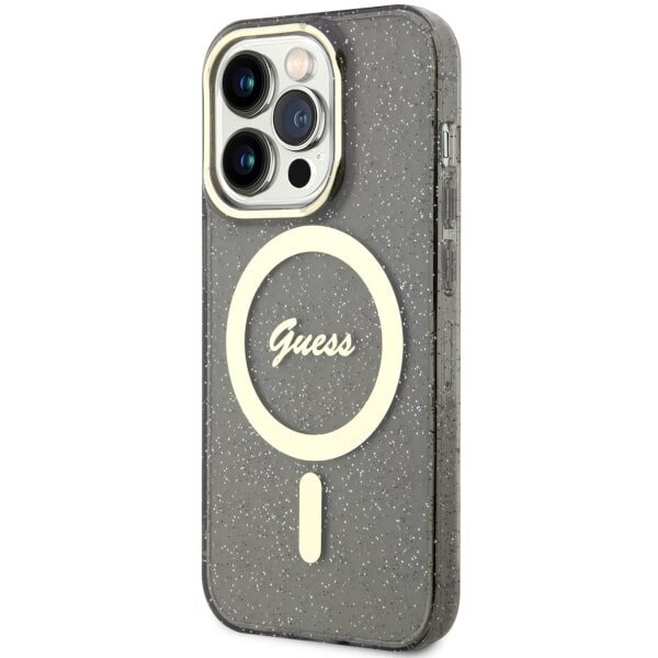 Guess GUHMP14XHCMCGK iPhone 14 Pro Max 6.7" czarny|black hardcase Glitter Gold MagSafe цена и информация | Telefonide kaitsekaaned ja -ümbrised | hansapost.ee