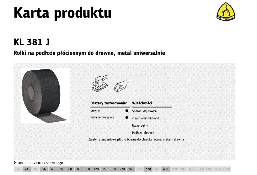 Lihvriie rullis KLINGSPOR KL381J 200mm th. 60 (50 mb) цена и информация | Höövlid | hansapost.ee