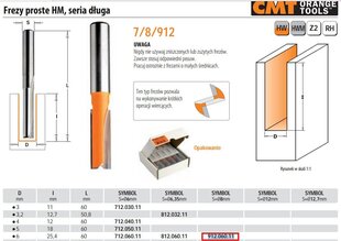 CMT sõrmfress pikk HM D= 6 I=25,4 L=60 S=8 hind ja info | Freesid | hansapost.ee