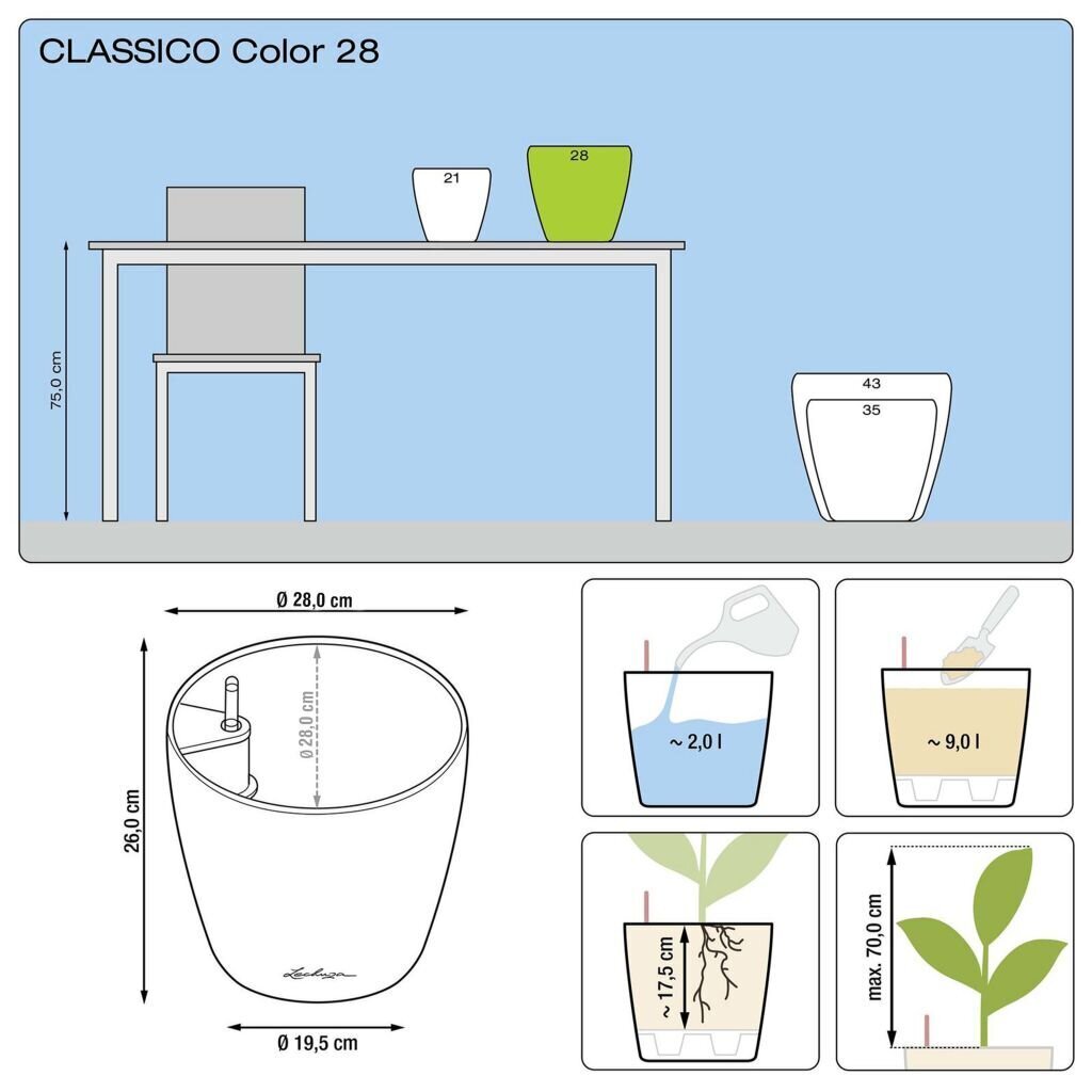 LECHUZA taimekast "Classico Color 28 ALL-IN-ONE" kõrgläikega valge цена и информация | Lillepotid | hansapost.ee