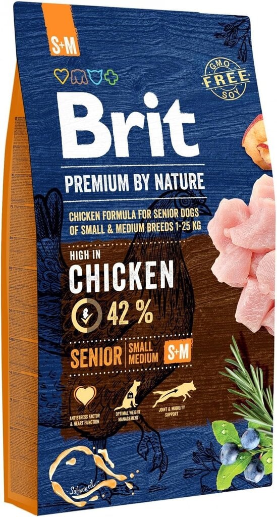 Kuivtoit koertele Brit Premium by Nature S+M Senior 8kg hind ja info | Koerte kuivtoit ja krõbinad | hansapost.ee