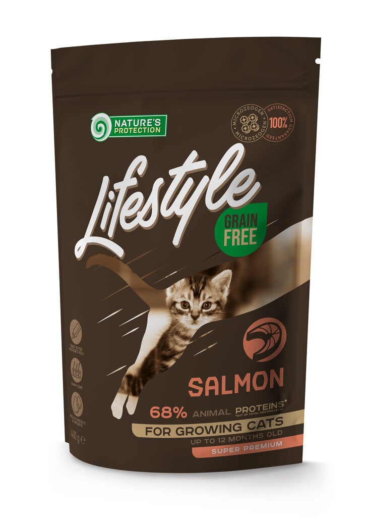 Teraviljavaba kuivtoit kassipoegadele Nature's Protection Lifestylek lõhega Kitten, 400 g hind ja info | Kassi kuivtoit ja kassikrõbinad | hansapost.ee