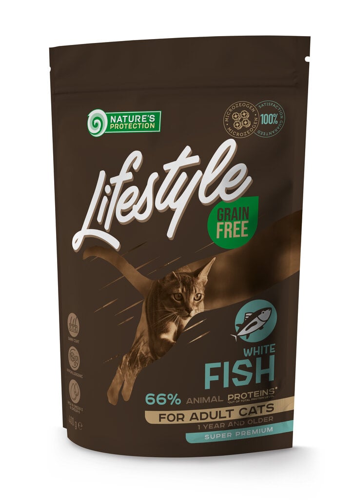 Teraviljavaba kuivtoit täiskasvanud kassidele Nature's Protection Lifestyle White Fish, 400 g hind ja info | Kassi kuivtoit ja kassikrõbinad | hansapost.ee