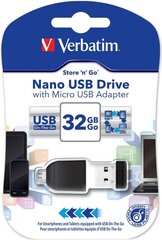 Verbatim USB mälupulk 32 GB koos Micro USB adapteriga цена и информация | Verbatim Накопители данных | hansapost.ee