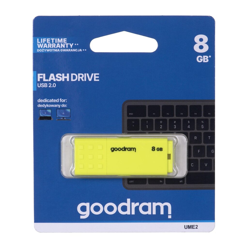 GOODRAM FLASHDRIVE 8GB UME2 USB 2.0 YELLOW цена и информация | Mälupulgad | hansapost.ee