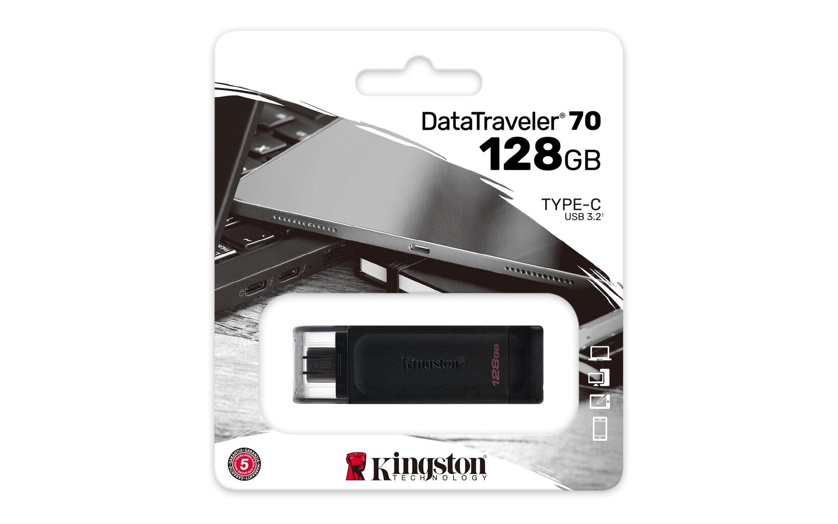 MEMORY DRIVE FLASH USB-C 128GB/DT70/128GB KINGSTON цена и информация | Mälupulgad | hansapost.ee