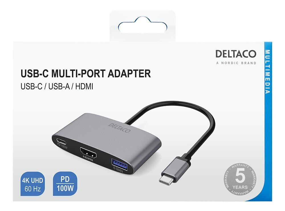 Adapter Deltaco USBC-HDMI22 USB-C/HDMI/USB A hind ja info | USB adapterid ja jagajad | hansapost.ee