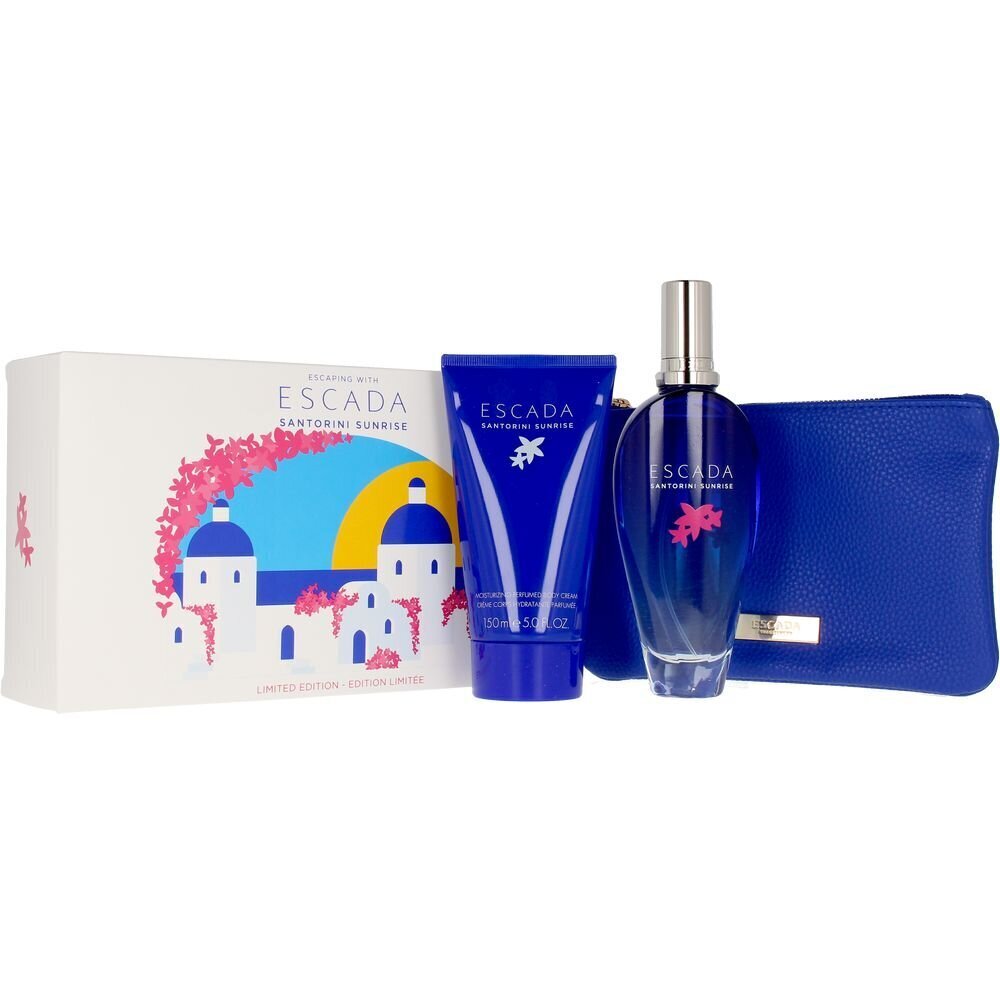 Kinkekomplekt: tualettvesi naistele Escada Santorini Sunrise EDT, 100 ml + kehakreem, 150 ml + kosmeetikakott цена и информация | Parfüümid naistele | hansapost.ee