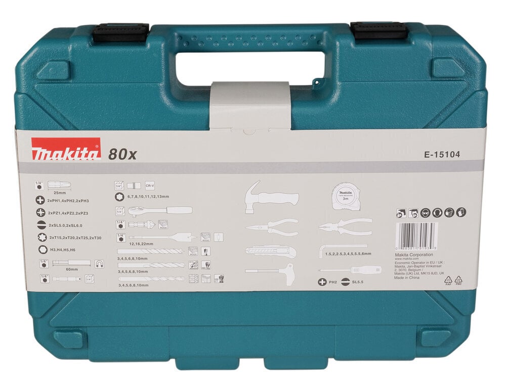 Tööriistakomplekt Makita E-15104, 80 tk. цена и информация | Käsitööriistad | hansapost.ee