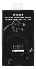 Streetx IPLH-584, USB-microUSB/Lightning/USB-C, 1м цена и информация | Кабели для телефонов | hansapost.ee