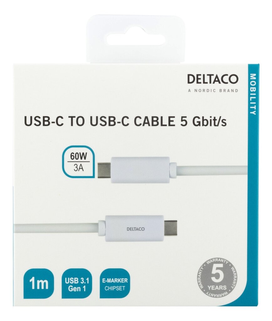 Deltaco USBC-1059M USB-C/USB-C, 1m цена и информация | Mobiiltelefonide kaablid | hansapost.ee