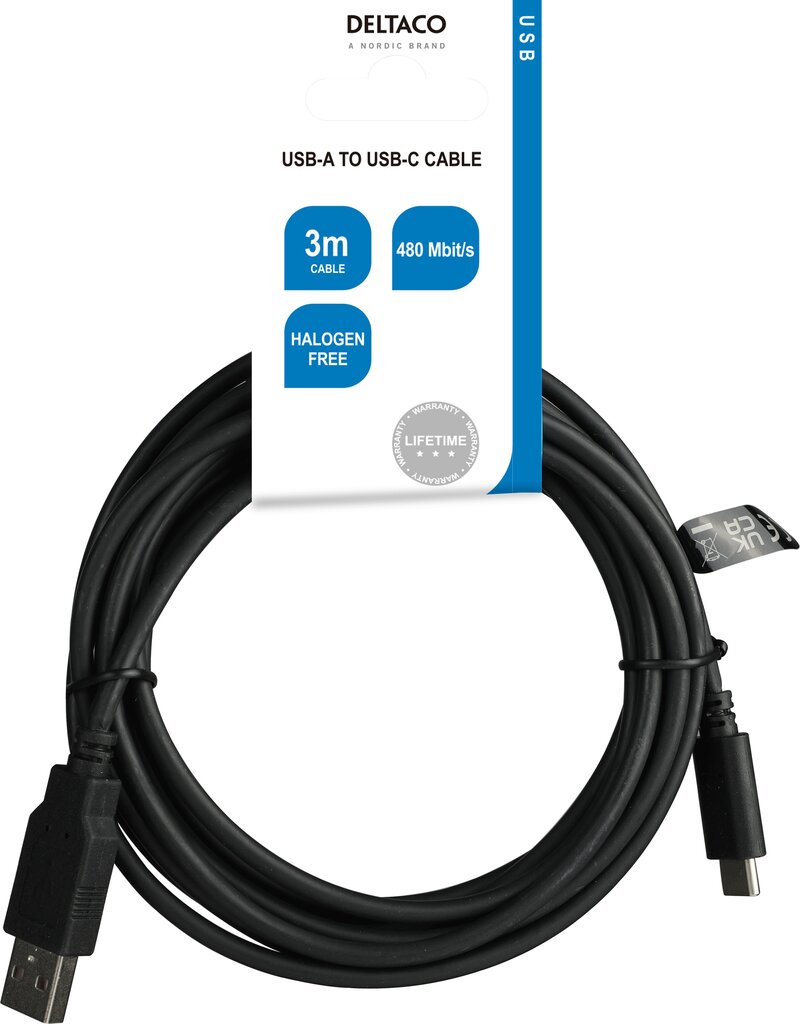 Deltaco USBC-1007-LSZH USB 2.0/USB-A/USB-C, 3m цена и информация | Mobiiltelefonide kaablid | hansapost.ee