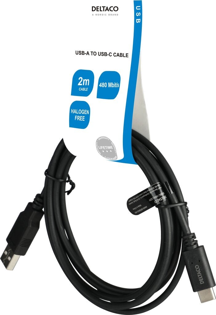 Deltaco USBC-1006-LSZH, USB 2.0, USB A, 2m цена и информация | Mobiiltelefonide kaablid | hansapost.ee