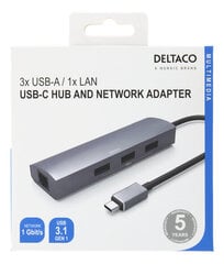 Встраиваемый концентратор Deltaco USBC-1294 USB-C, RJ45, 3xUSB-A 3.0 цена и информация | Адаптеры и USB-hub | hansapost.ee