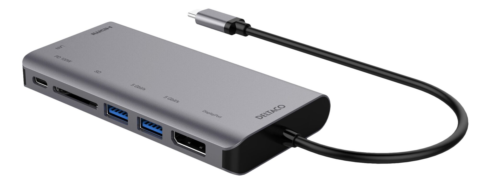 Jaotur Deltaco USBC-HDMI19 USB-C/HDMI/DisplayPort/USB/RJ45/SD hind ja info | USB adapterid ja jagajad | hansapost.ee