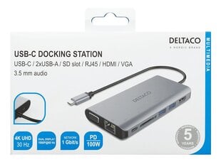 Jaotur Deltaco USBC-HDMI18 USB-C / HDMI / VGA / USB / RJ45 / SD цена и информация | Адаптеры, USB-разветвители | hansapost.ee
