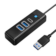 Orico Hub Adapter USB to 2x USB 3.0 + USB-C, 5 Gbps, 0.15 м (Black) цена и информация | Адаптеры и USB-hub | hansapost.ee