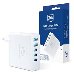 Сетевая зарядка 3mk Hyper GaN Charger 3xType-C/2xUSB-A 140W белая цена и информация | Зарядные устройства для телефонов | hansapost.ee