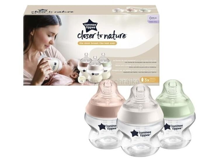 Pudel Tommee Tippee Closer to Nature, 0+ kuud, 150 ml, 3 tk. hind ja info | Lutipudelid ja tarvikud | hansapost.ee