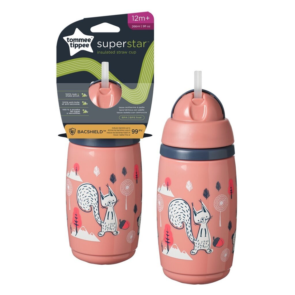 Joogipudel Tommee Tippee Insulated Straw roosa, 12+ kuud, 266 ml hind ja info | Lutipudelid ja tarvikud | hansapost.ee