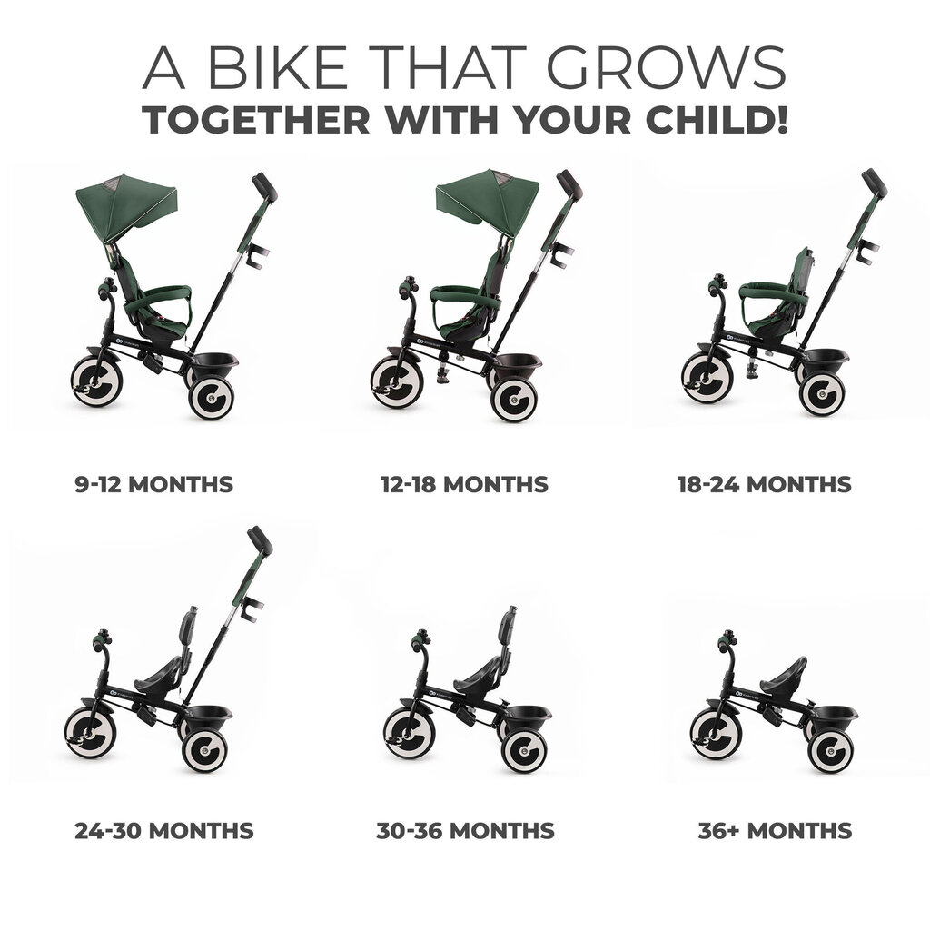 Kolmerattaline multifunktsionaalne ratas Kinderkraft Aston, roheline цена и информация | Kolmerattalised jalgrattad lastele | hansapost.ee