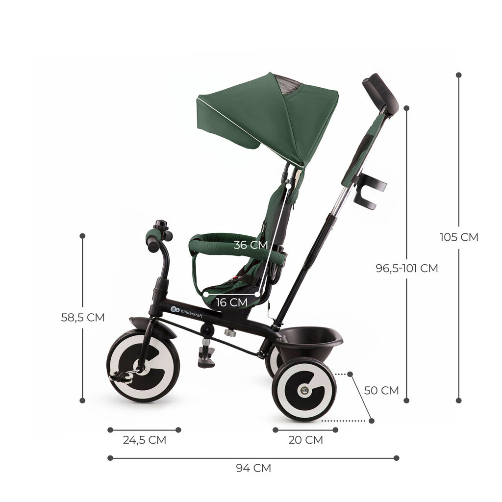 Kolmerattaline multifunktsionaalne ratas Kinderkraft Aston, roheline цена и информация | Kolmerattalised jalgrattad lastele | hansapost.ee