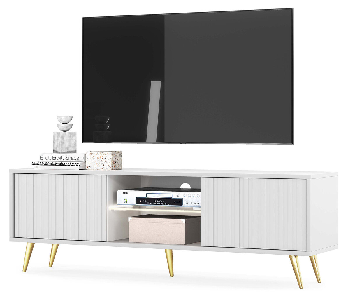 TV-laud Selsey Bello 135 cm, valge/kuldne värv hind ja info | Televiisori alused | hansapost.ee