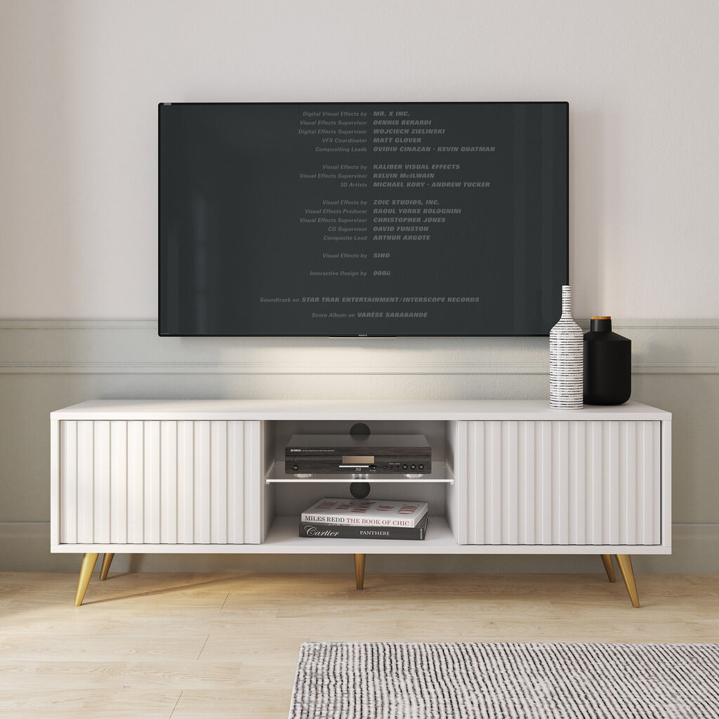 TV-laud Selsey Bello 135 cm, valge/kuldne värv цена и информация | Televiisori alused | hansapost.ee