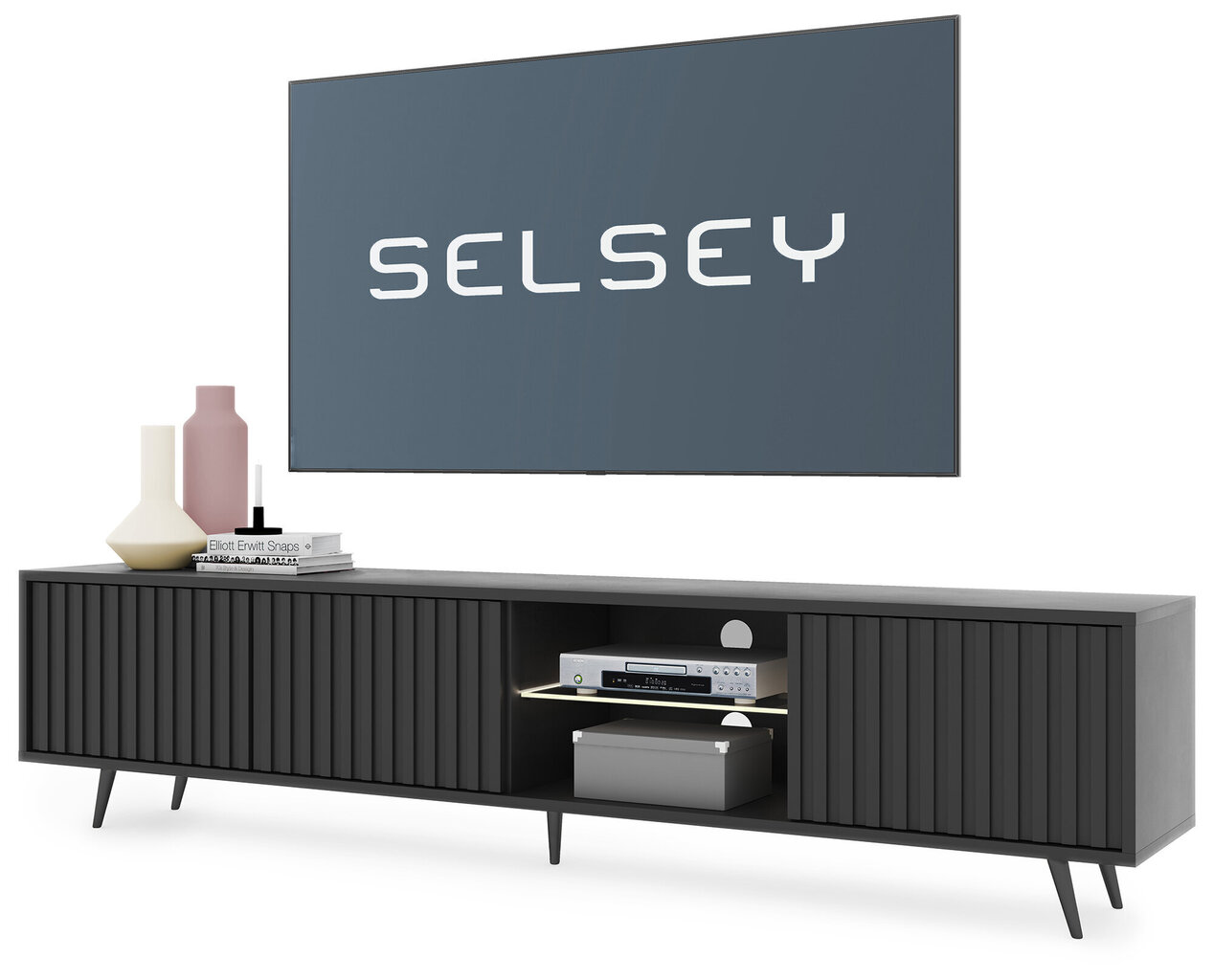 TV-laud Selsey Bello 175 cm, must hind ja info | Televiisori alused | hansapost.ee