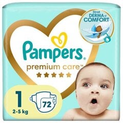 Подгузники Pampers Premium Care 1 (2-5 кг), 72 шт. цена и информация | Pampers Для ухода за младенцем | hansapost.ee
