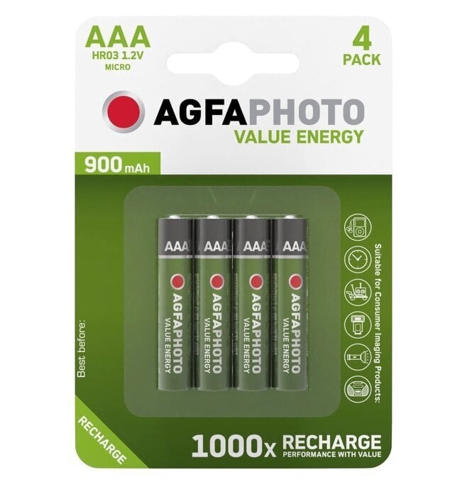 Laetavad patareid AgfaPhoto AAA 900mAh, 4 tk hind ja info | Patareid | hansapost.ee