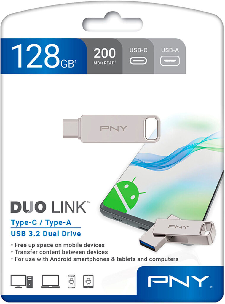 PNY DUO Link 128GB USB 3.2 Gen 1 Type-C hind ja info | Mälupulgad | hansapost.ee