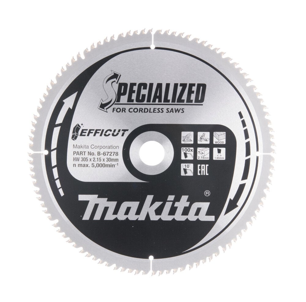 T.C.T saeketas, 305 x 2.15 x 30 mm 10° T100 B-67278 Makita цена и информация | Käsitööriistad | hansapost.ee