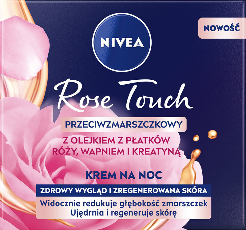 Kortsudevastane öökreem roosi kroonleheõli, kaltsiumi ja keratiiniga Nivea Rose Touch, 50ml цена и информация | Näokreemid | hansapost.ee