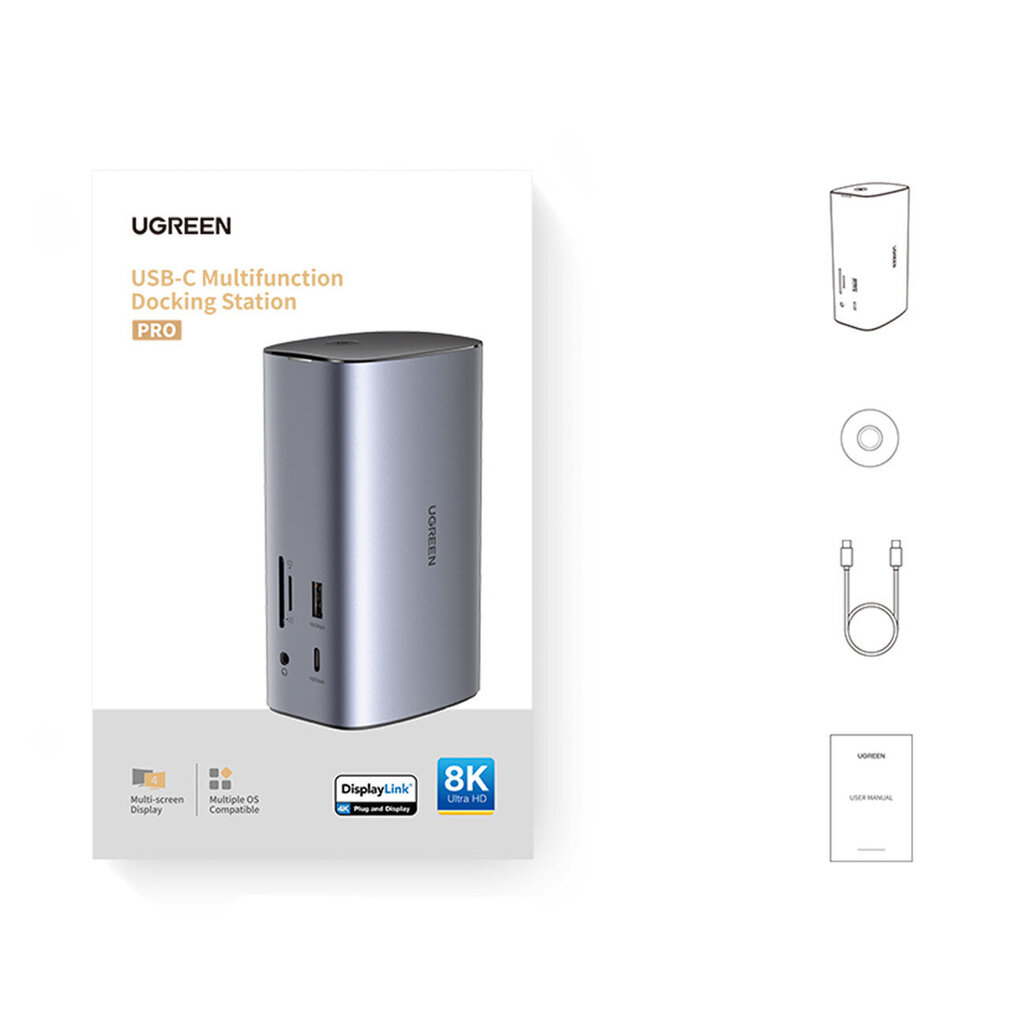 Jagamiskaabel Ugreen Multifunction HUB 12in1 CM555) USB C USB HDMI DP RJ45 AUX SD TF hind ja info | USB adapterid ja jagajad | hansapost.ee