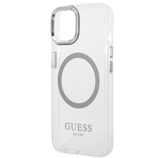 Guess GUHMP14SHTRMS iPhone 14 6,1" srebrny|silver hard case Metal Outline Magsafe цена и информация | Telefonide kaitsekaaned ja -ümbrised | hansapost.ee