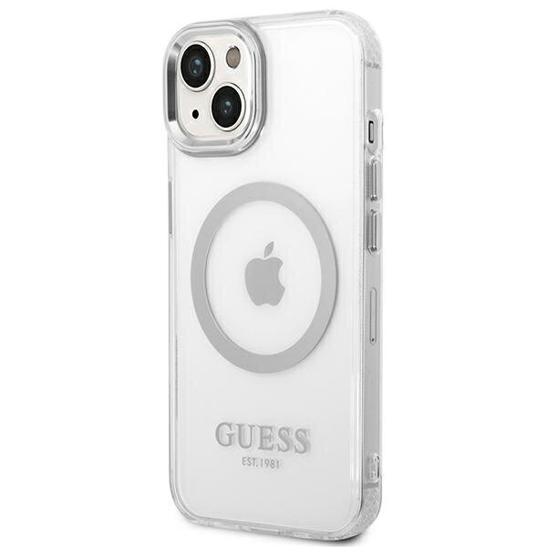 Guess GUHMP14SHTRMS iPhone 14 6,1" srebrny|silver hard case Metal Outline Magsafe цена и информация | Telefonide kaitsekaaned ja -ümbrised | hansapost.ee