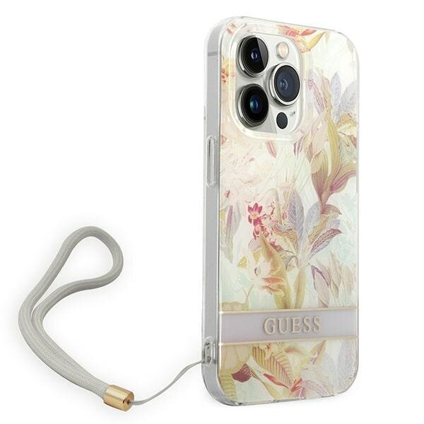 Guess GUOHCP14LHFLSU iPhone 14 Pro 6,1" fioletowy|purple hardcase Flower Strap hind ja info | Telefonide kaitsekaaned ja -ümbrised | hansapost.ee