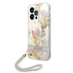 Guess GUOHCP14LHFLSU iPhone 14 Pro 6,1" fioletowy|purple hardcase Flower Strap hind ja info | Telefonide kaitsekaaned ja -ümbrised | hansapost.ee