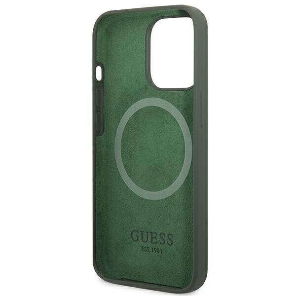 Guess GUHMP13XSPLA iPhone 13 Pro Max 6,7" zielony|khaki hard case Silicone Logo Plate MagSafe hind ja info | Telefonide kaitsekaaned ja -ümbrised | hansapost.ee