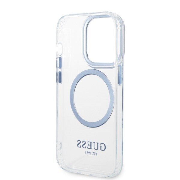 Guess GUHMP14XHTRMB iPhone 14 Pro Max 6,7" niebieski|blue hard case Metal Outline Magsafe hind ja info | Telefonide kaitsekaaned ja -ümbrised | hansapost.ee