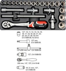 Mutrivõtmete komplekt YATO DRAWER INSERT 1/2" 24 tk. 5537 hind ja info | Käsitööriistad | hansapost.ee