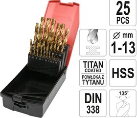 Metallipuuride komplekt YATO HSS-TiN 25 tk. 1-13 mm hind ja info | Käsitööriistad | hansapost.ee