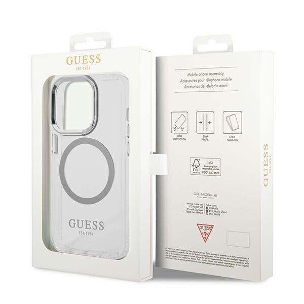 Guess GUHMP14LHTRMS iPhone 14 Pro 6,1" srebrny|silver hard case Metal Outline Magsafe hind ja info | Telefonide kaitsekaaned ja -ümbrised | hansapost.ee