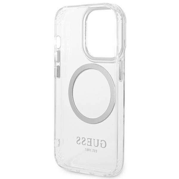 Guess GUHMP14LHTRMS iPhone 14 Pro 6,1" srebrny|silver hard case Metal Outline Magsafe hind ja info | Telefonide kaitsekaaned ja -ümbrised | hansapost.ee