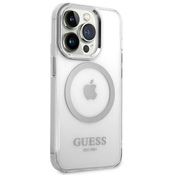 Guess GUHMP14LHTRMS iPhone 14 Pro 6,1" srebrny|silver hard case Metal Outline Magsafe цена и информация | Telefonide kaitsekaaned ja -ümbrised | hansapost.ee