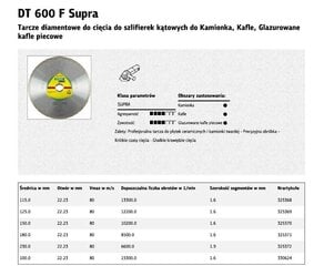 Teemantlõikeketas Klingspor DT600F, 200 mm x 1,9 mm x 30/25,4 mm DT600F, keraamikale hind ja info | Käsitööriistad | hansapost.ee