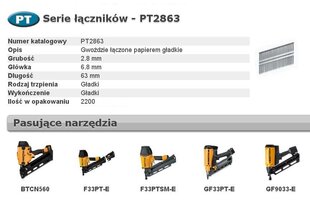 Naelad Bostitch PT 33" 2,8 x 63mm 2200 tk hind ja info | Bostitch Remondikaubad, sanitaartehnika ja kütteseadmed | hansapost.ee